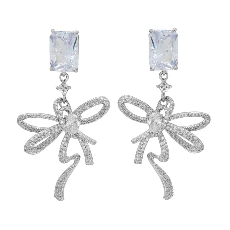 Victoria Townsend Silver Plated Blue Emerald Cut and White Cubic Zirconia large Bow Earring - Blue - White