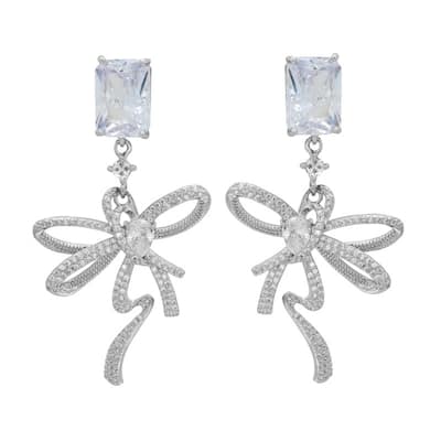 Victoria Townsend Silver Plated Blue Emerald Cut and White Cubic Zirconia large Bow Earring
