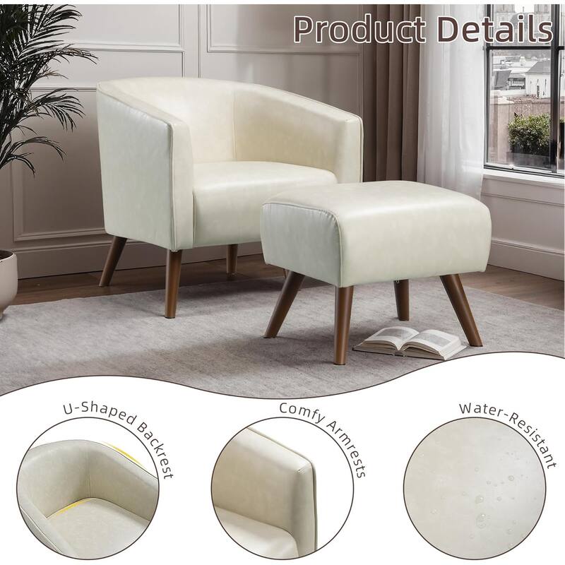 Accent Chair with Ottoman,Modern Barrel Chair and Footrest,Mid Century Living Room Chairs,Upholstered Armchair