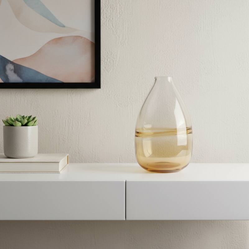 11" Clear And Amber Ombre Glass Round Table Vase - 7.10 - Clear/Amber - 7.10