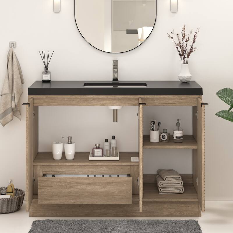 Milano 48" Freestanding Bathroom Vanity with Black Acrylic Sink
