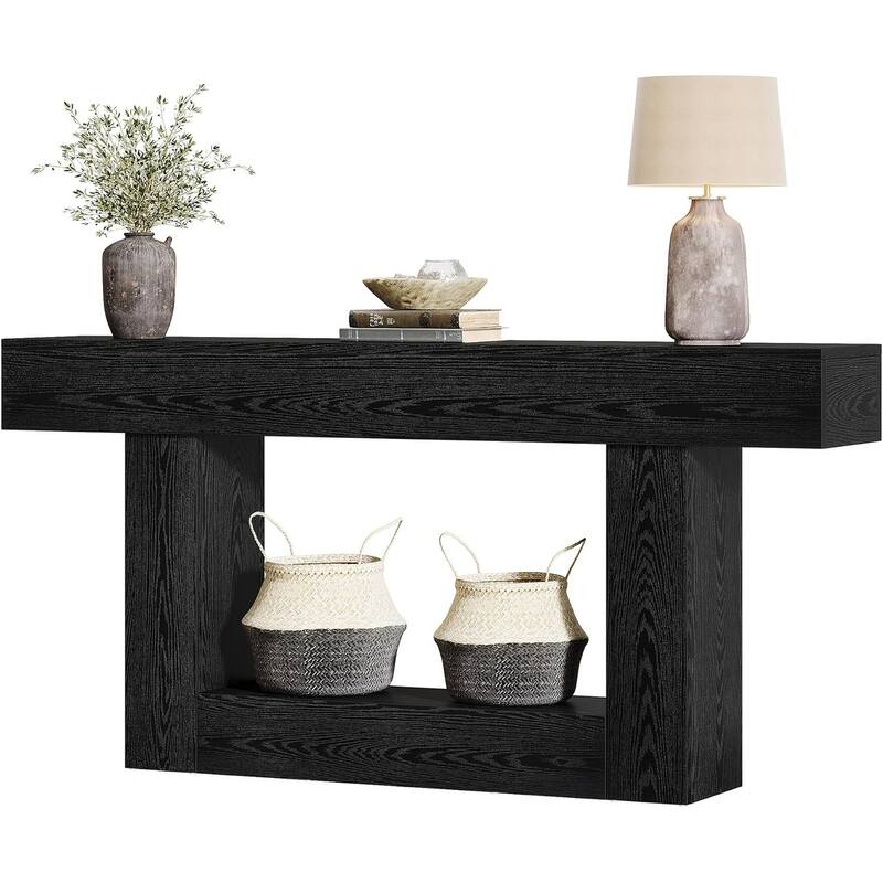 Farmhouse 2 Tiers Entryway Table, 63 Inches Console Table, Narrow Sofa Table