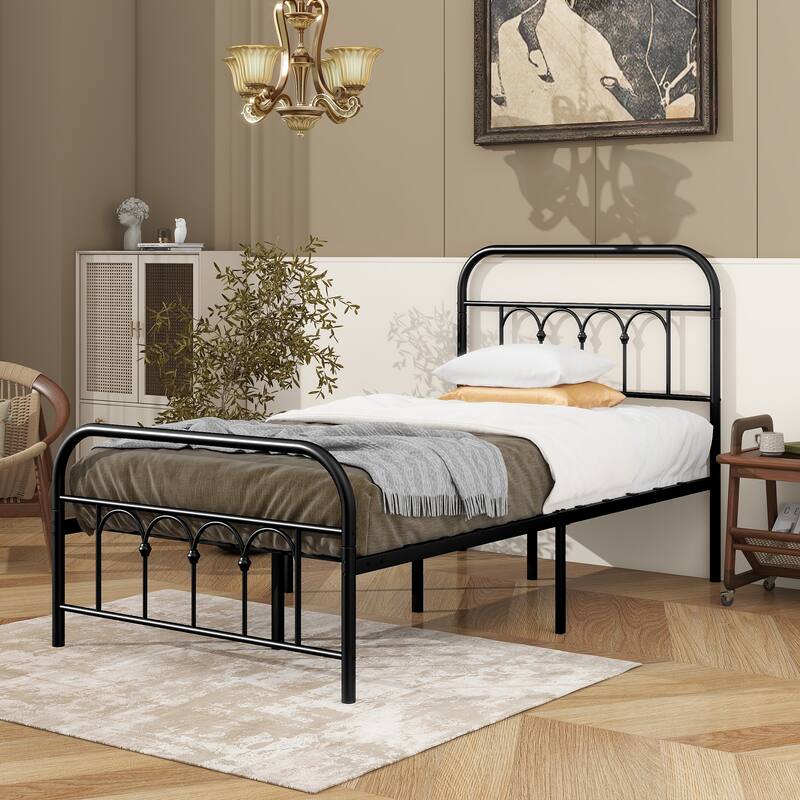 Metal Platform Bed Frame with Headboard and Footboard, Heavy Duty Slat Support/Underbed Storage Space, Vintage Style