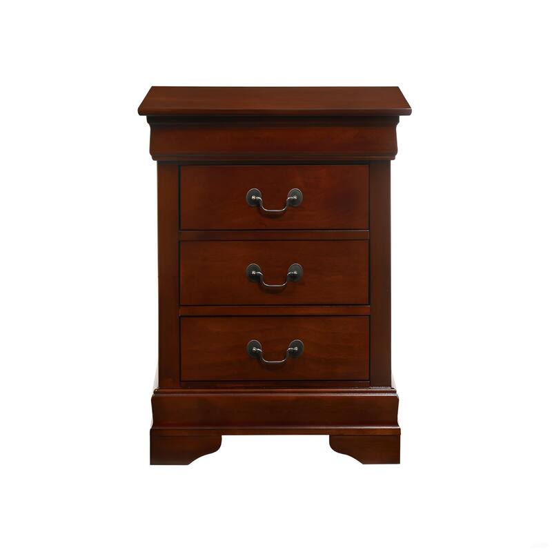 Cherry Wood Nightstand with Three Large Drawers and Warm Finish