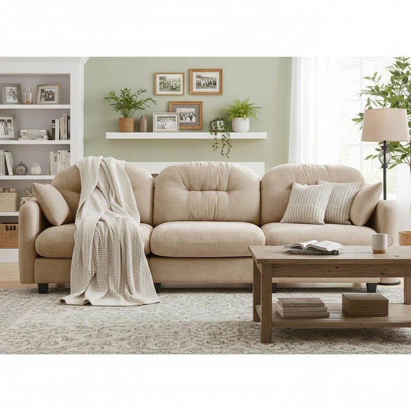 Homy Casa Chenille 3-Seat Modular Sofa, Tufted Back, Ergonomic Couch