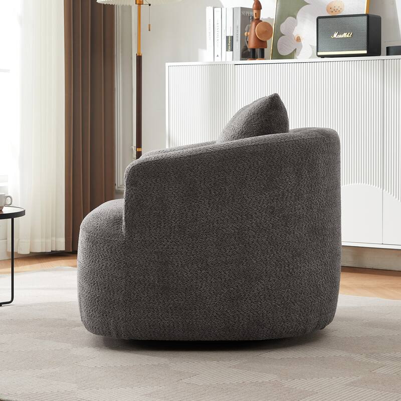 Upholstered Swivel Sofa Chair, Barrel Accent Chair for Office with Throw Pillow, Living Room Sofa Chair with Swivel Base
