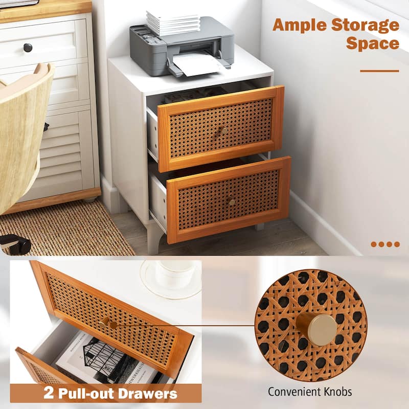 Costway 1/2 PCS Rattan Nightstand with Storage Wood End Sofa Side