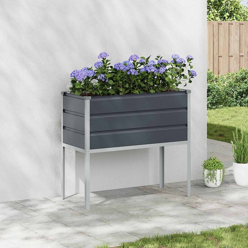 vidaXL Planter 100 x 45 x 90 cm Galvanised Steel - 39.37 x 17.72 x 35.43 - Black - 39.37 x 17.72 x 35.43 in