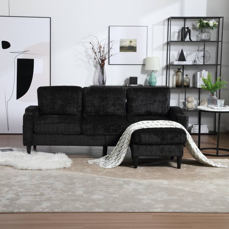 Convertible Sectional Sofa Couch, L-Shape Cozy Sofa Couch Set 4 Seat Sofa Sectional with Storage Ottoman for Living Room