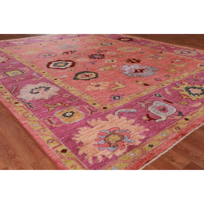 Hand Knotted Oriental 100% Wool Carpet Transitional All-Over Coral Oushak Area Rug - 9' 8'' X 8' 2''