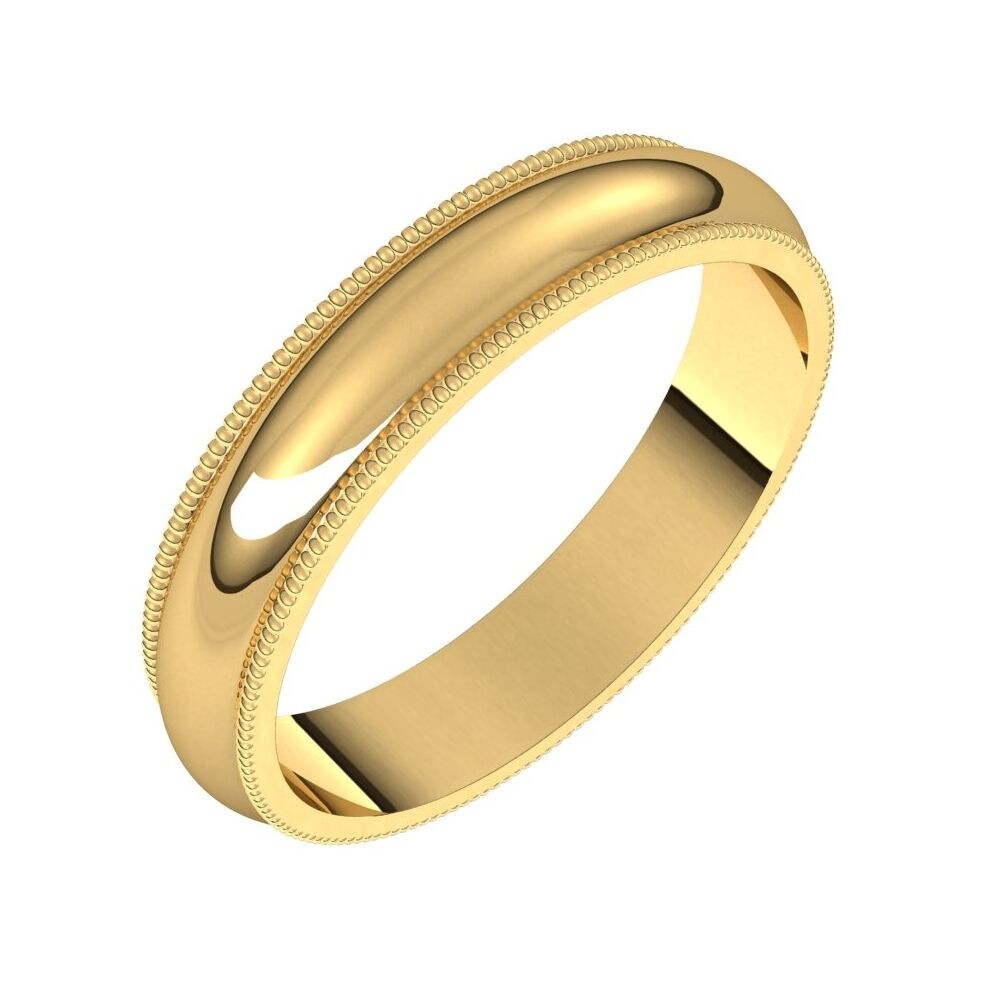 Mens 10K Yellow Gold 4mm Milgrain Half Round Wedding Band Ring 