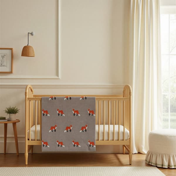 slide 2 of 3, Cotton Knit Baby Blanket with Fox Print - 40.0"L x 32.0"W x 0.25"H Fox