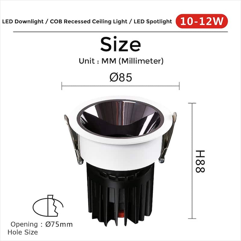 30 Pack LED downlight / COB recessed ceiling light / LED spot light - H88 - Black