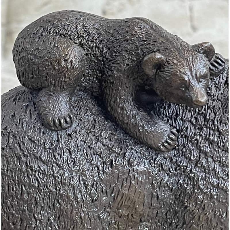 Signed Original Happy Grizzly Bear Family Bronze Sculpture Art Deco Figure Decor