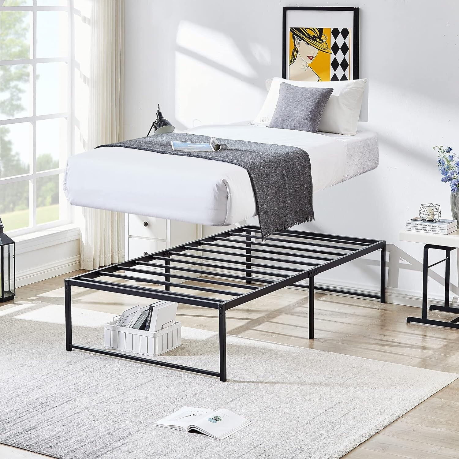 VECELO 14 inch Metal Bed Frames Steel Slat 16 inch Bed Frame 18