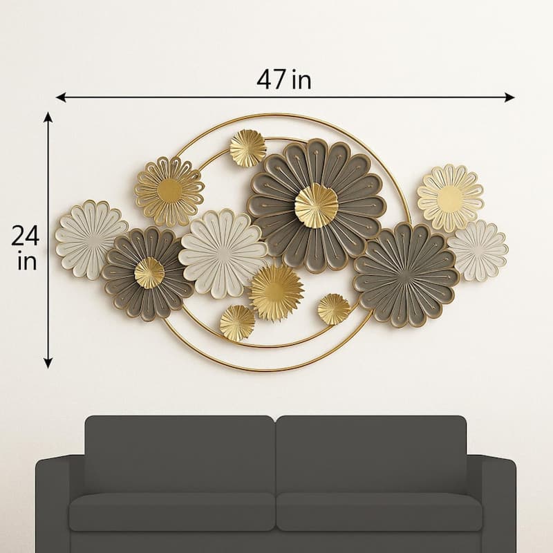 Aria Home Oversized Floral Metal Wall Art Gold Horizontal Sculpture