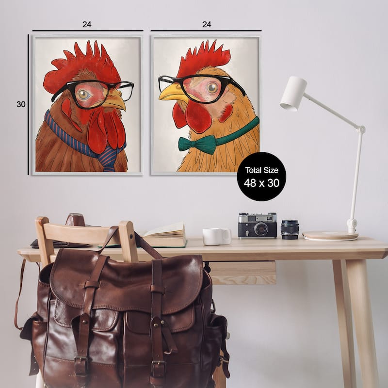 Stupell Quirky Hipster Roosters Framed Giclee Art Design By Marcus Prime (Set of 2)