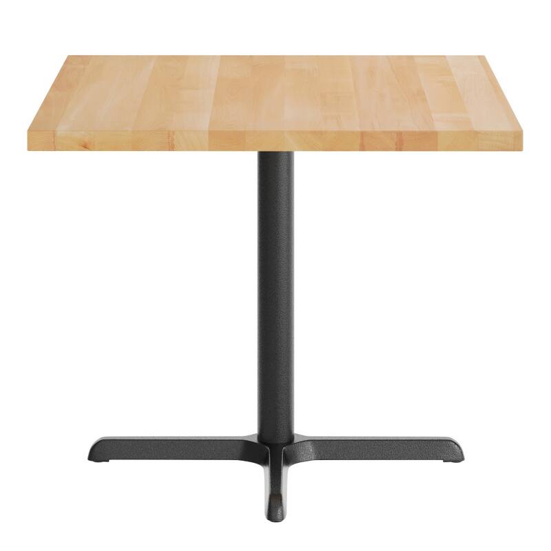 Square Solid Wood Commercial Tabletop with 30" x 30" Dining Height X-Base - 36"W x 36"D x 29.5"H