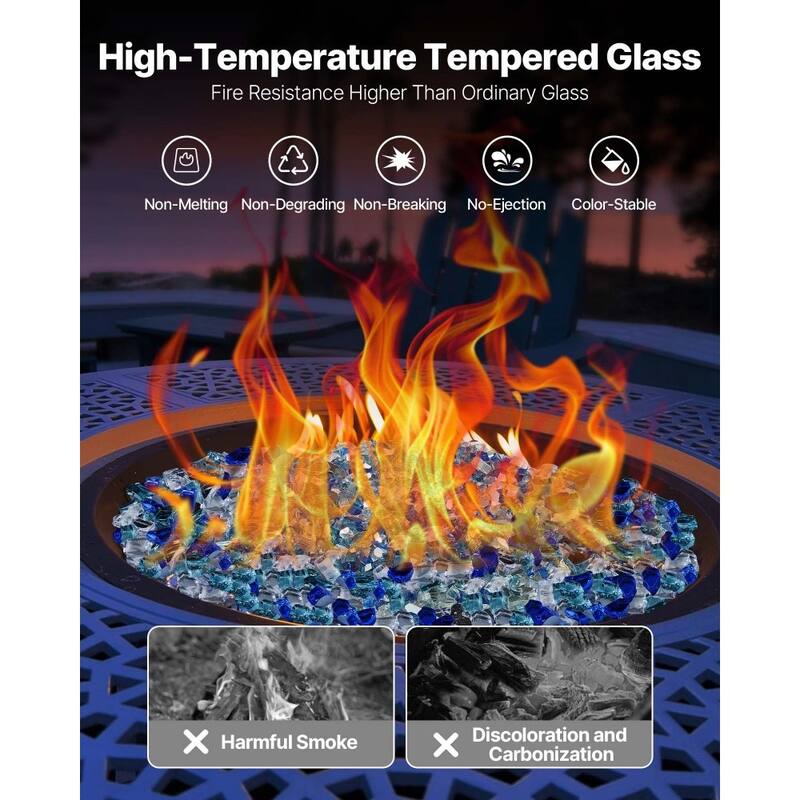 Cobalt Blue Aqua Clear Tempered Fire Glass Rocks Crushed 10 lbs. for Fire Pits - 1/2 inch