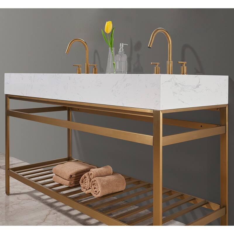 Altair Merano Stainless Steel Vanity Console with Stone Countertop, no Mirror