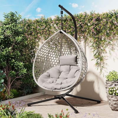 Sturdy Hammock Chair with Stand, Durable Hanging Egg Chair with Rattan Weaving,Comfortable chairs with Soft Removable Cushion