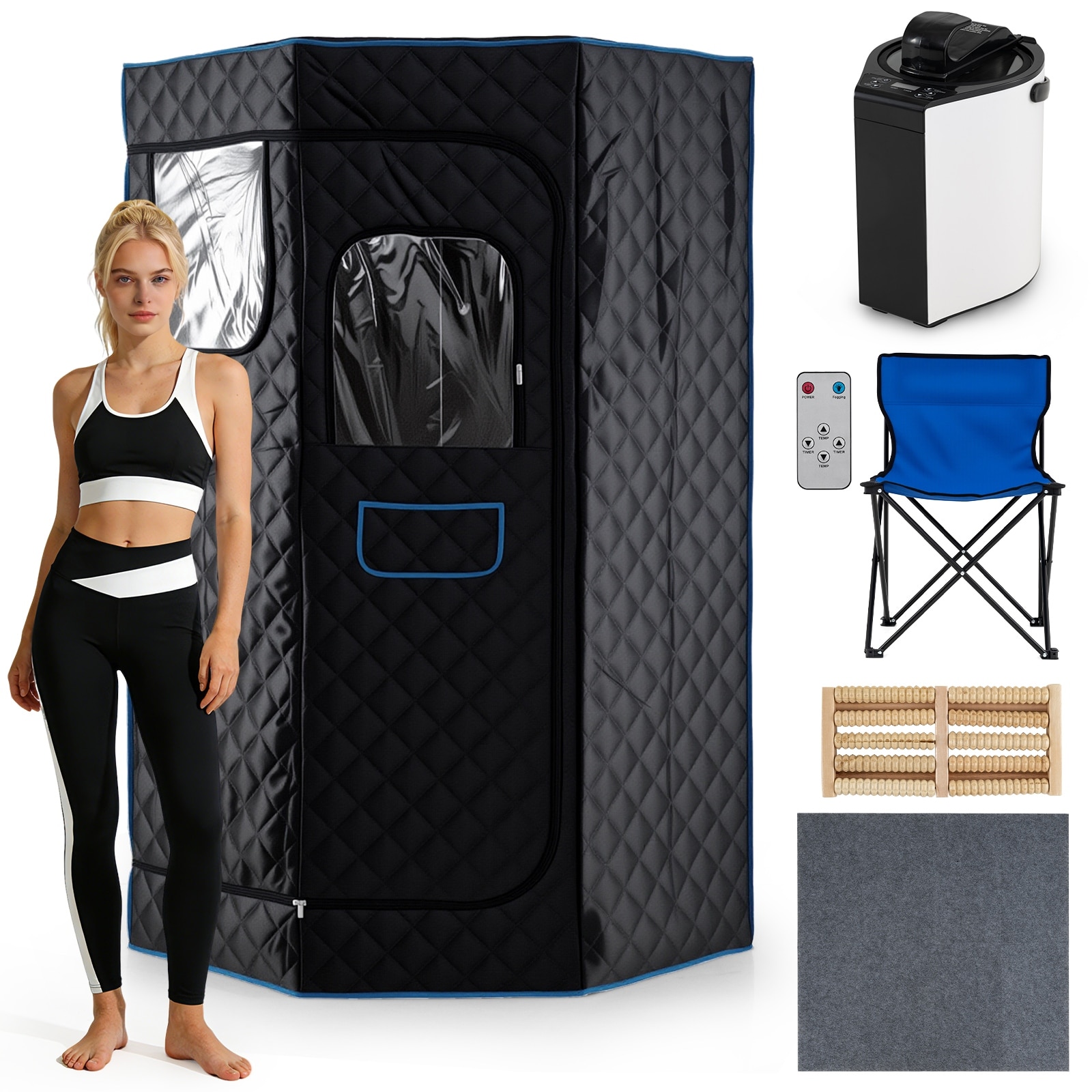 Gymax 3L Portable Steam Sauna Fast-Heat Pentagon Large-Size Sauna Box
