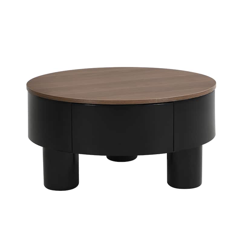 Modern Round Nesting Coffee Tables – Set of 2 with Storage Drawer (Black Plastic, Large: 27.56" & Small: 19.69")‌