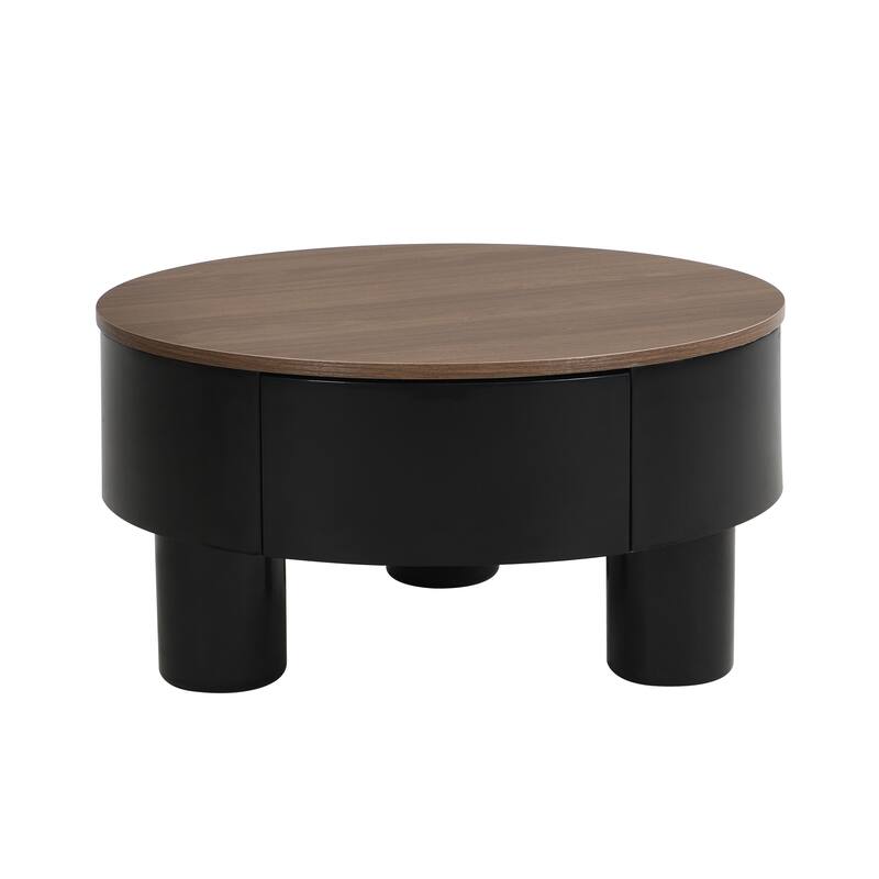 Nesting Coffee Table Set of 2, Round Coffee Table with Drawer, Circular Wood Center Table Set
