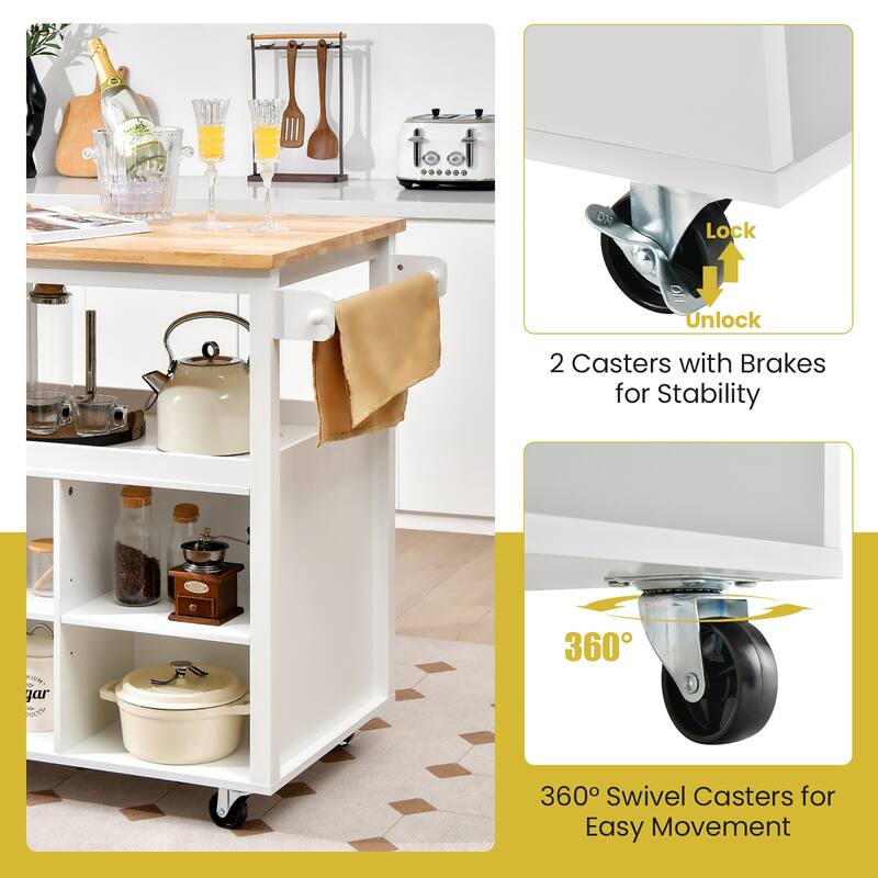Costway Kitchen Island Trolley Cart on Wheels with Storage Open - See Details