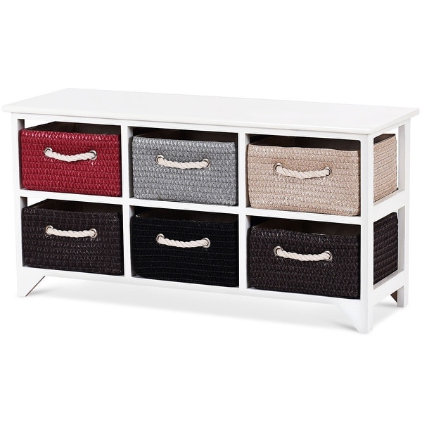 Costway Wicker Basket Storage Unit Chest Wooden Frame 6 Drawer Baskets Organizer Shelf