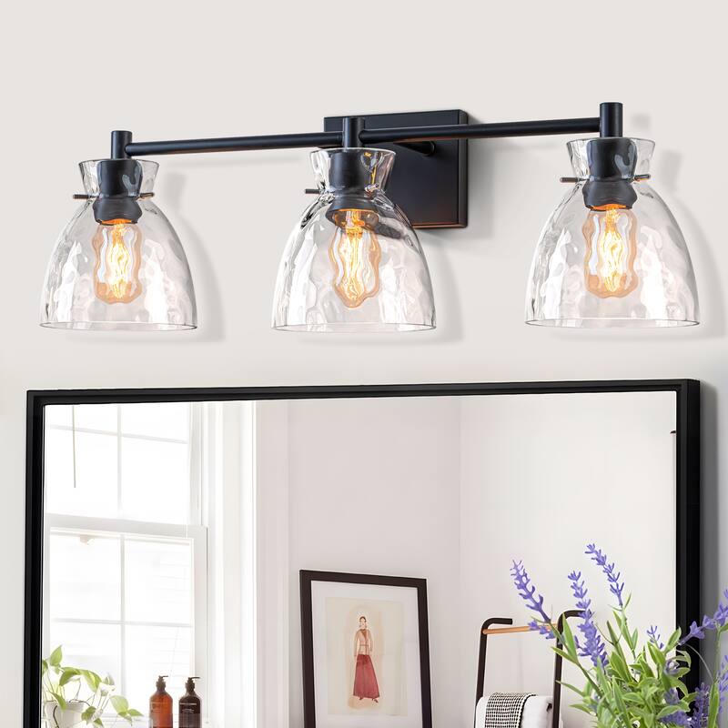 Starsky Mid-Century 3-Light Bathroom Vanity Light with Hammered Glass