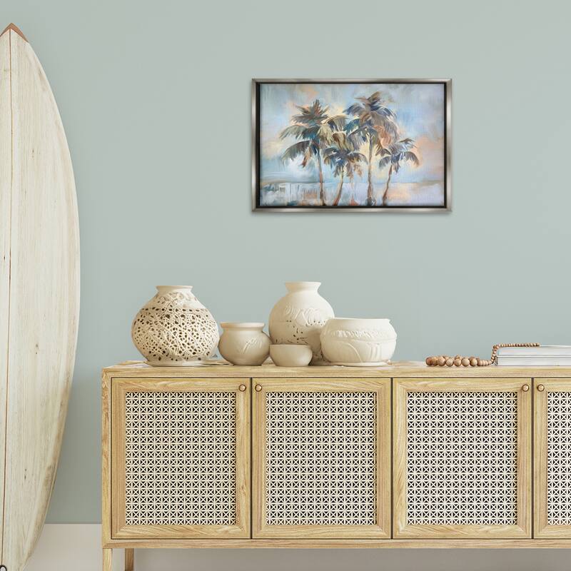 Stupell Cool Palm Trees Sunrise Framed Floater Canvas Wall Art Design By Ramona Murdock