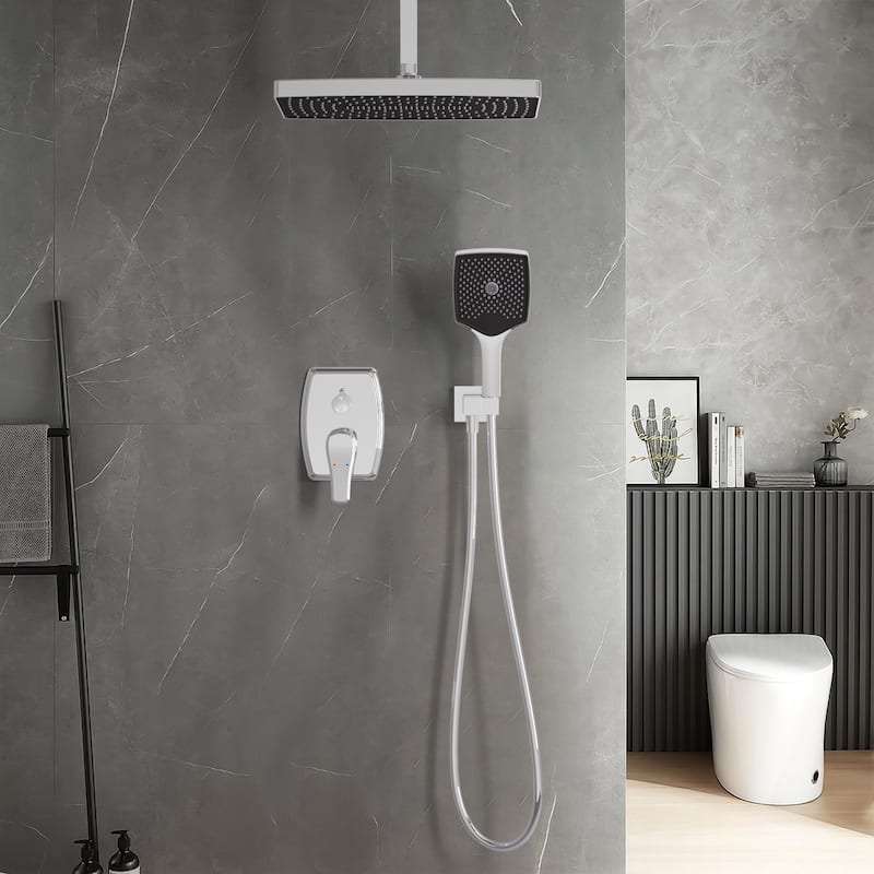 GIVINGTREE 3 Spray 14" Rectangular Ceiling Shower Head with Hand Shower & Tub Spout - Chrome
