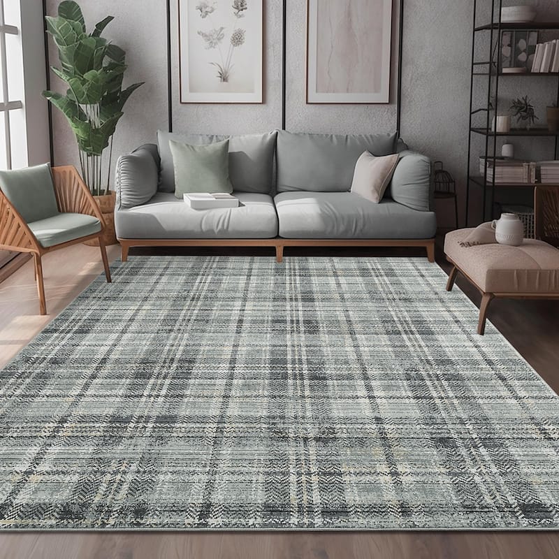 Garvee Earthy Plaid Soft Low Pile Foldable Area Rug