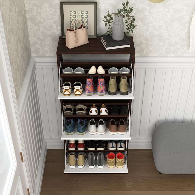 Shoe Storage Cabinet with 3 Flip Drawers, Freestanding Narrow Shoe Rack, Hidden Shoe Cabinet with Adjustable Panel