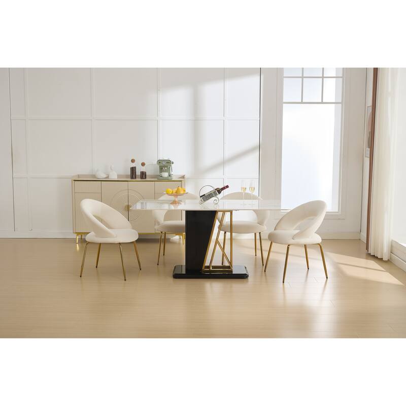 Velvet Dining Chairs with Curved Backrest and Metal Legs, kitchen Chair with Adjustable Foot Nails for Dining Room