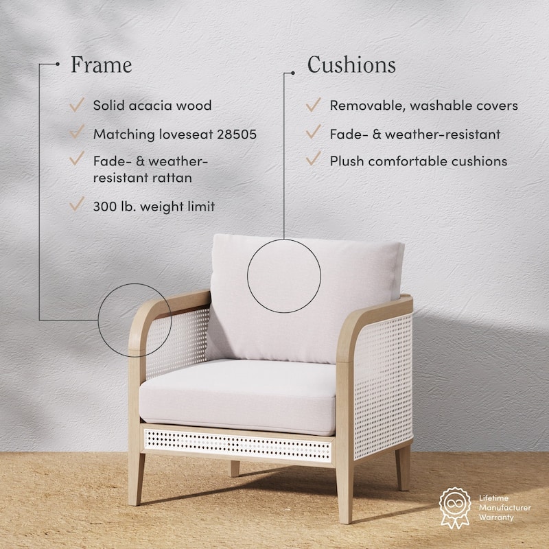 Twila Bohemian Outdoor Upholstered Rattan Patio Seating with Solid Wood Frame