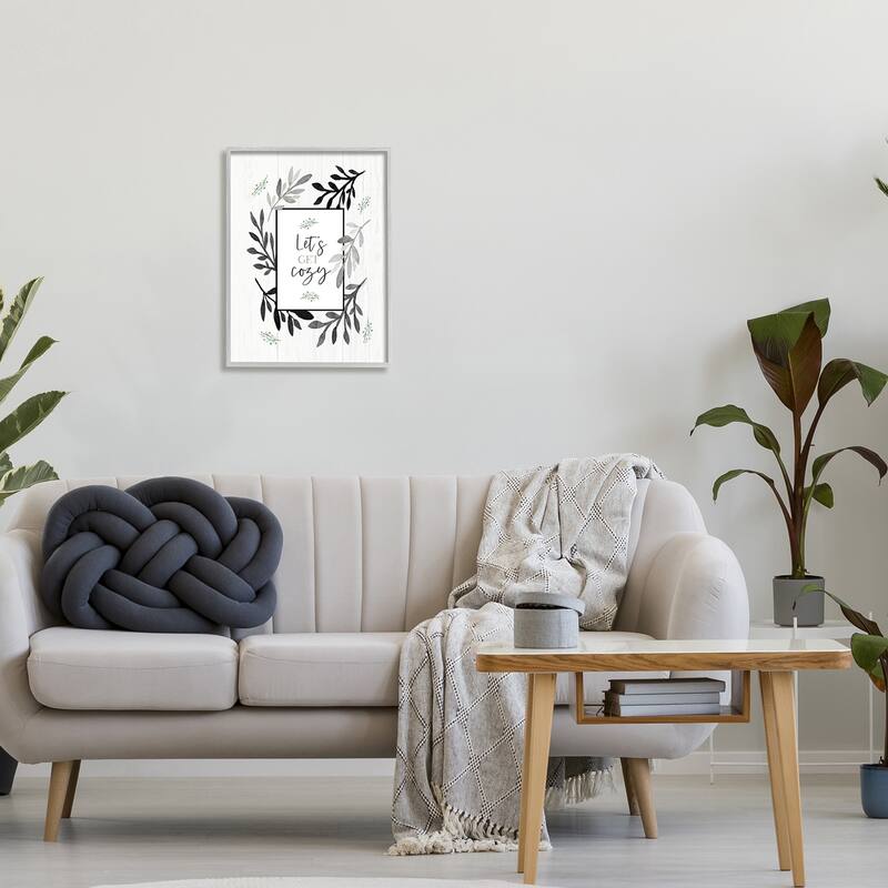 Stupell Lets Get Cozy Geometric Frame Twig Foliage Ornament Framed Giclee Art Design By Elizabeth Tyndall