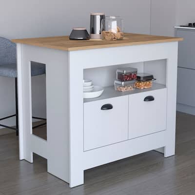 "Modern White Kitchen Island with 2 Doors, 3 Shelves for Organized Storage, Ideal for Cookware"