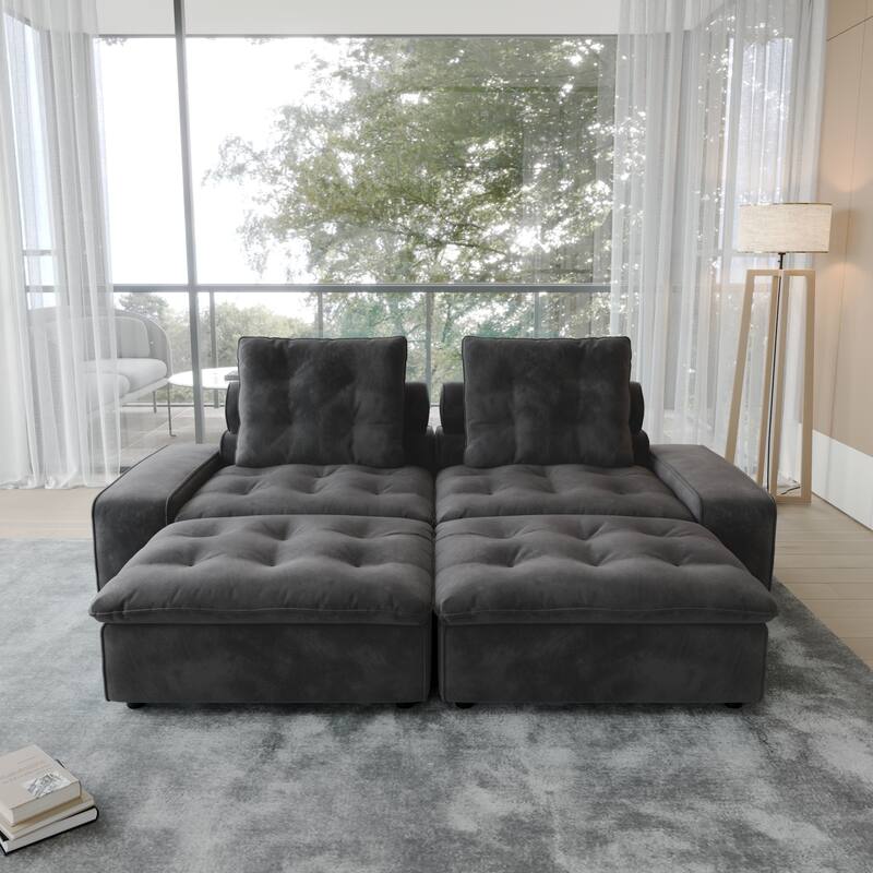 102.4" Oversized Down Filled Sectional Sofa for Living Room Frosted Fleece Minimalist Couches with Ottoman