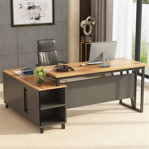 Dark Walnut L-shaped Desk with 47-inch Storage Cabinet - Dark-walnut