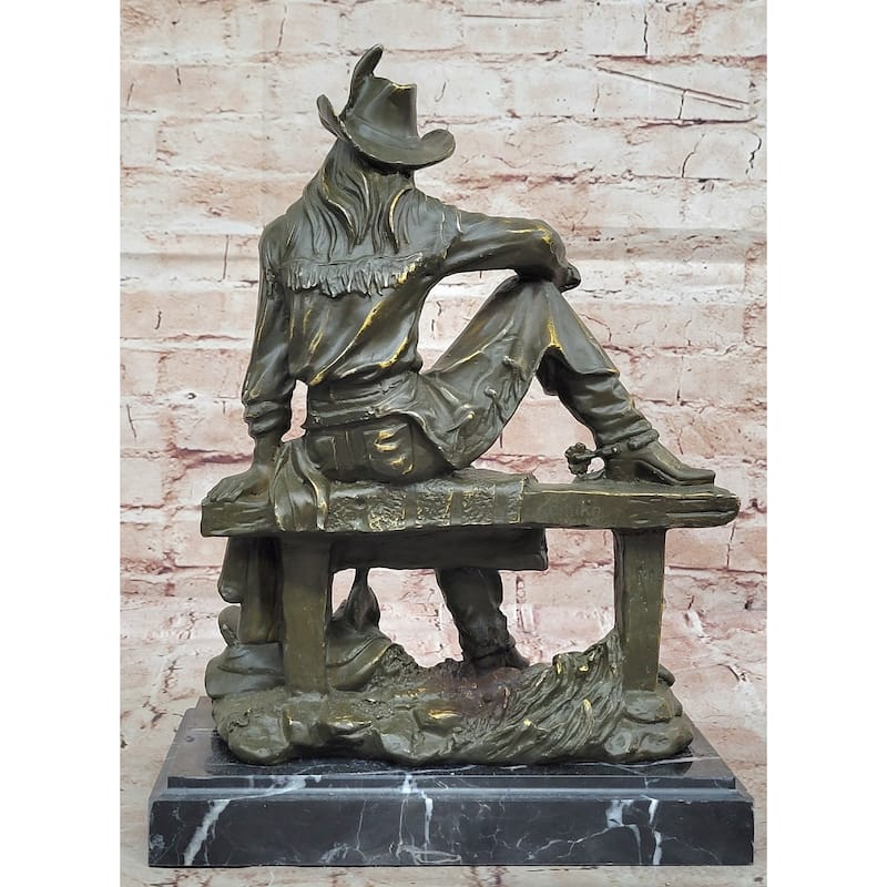 Bronze Cowgirl Sculpture – Western Lady On Fence Statue