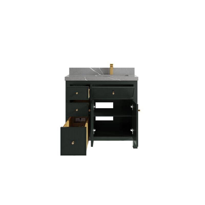 Willow Collections 36 in W x 22 in D Sonoma Right Offset Free Standing Reeded Bathroom Vanity with Countertop