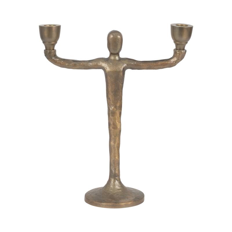 Metal Abstract Human Taper Candle Holder - Gold, 12 in.