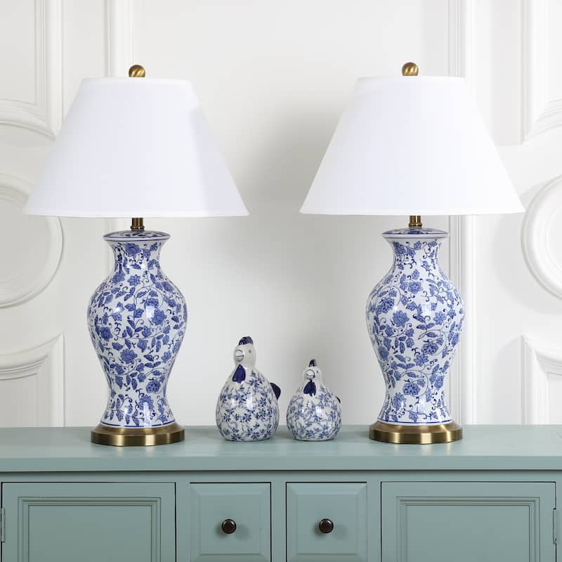 SAFAVIEH Lighting Coretta 29-inch Blue/ White Floral Urn Lamp (Set of 2) - 17"x17"x29" - 17Wx17Dx29H