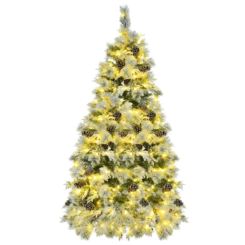 HomeRoots 6' Pre Lit Extra Full Frosted Pine Christmas Tree With Decorations - White - 41.30 in. x 72.00 in. x 41.30 in.