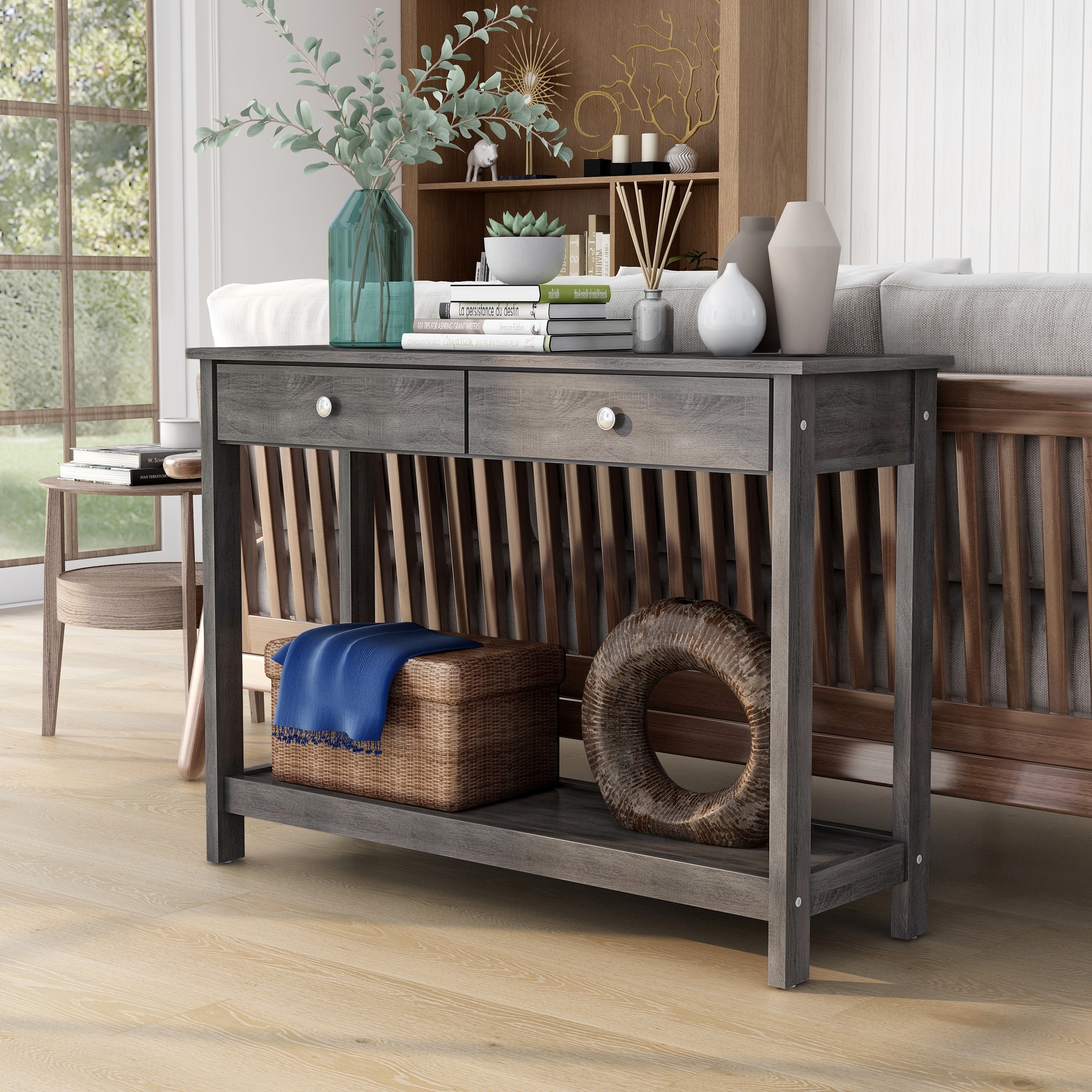 Furniture of America Aranda Rustic Grey 43-inch Wood 1-Shelf Sofa Table
