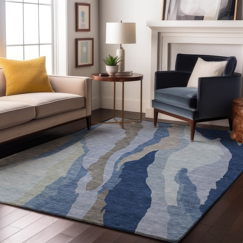 Premium Washable Super Soft Mid Century Modern Mayfield Rug - Blue - 5' x 7'6"