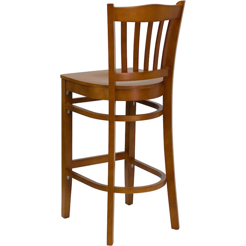 Vertical Slat Back Wooden Restaurant Barstool - Hospitality Seating - 16.75"W x 18.75"D x 43.75"H - 16.75"W x 18.75"D x 43.75"H