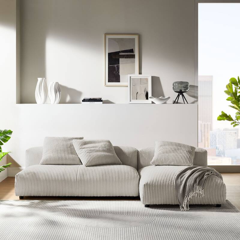 Solace 2-Piece Modular Corduroy Upholstered Sectional Sofa With Chaise - Almond